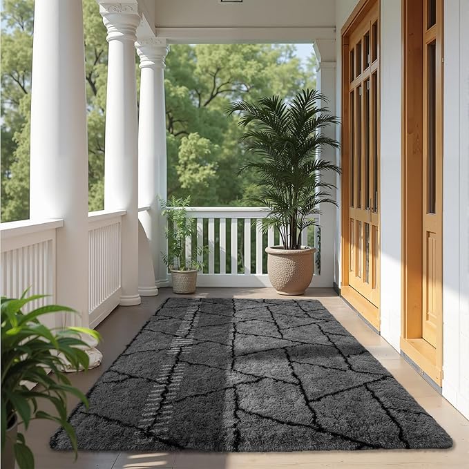 Zentavio Area Rugs for Living Room Large Rugs for Bedroom 5x8 Carpet Fluffy Fuzzy Soft Shag Aesthetic Plush High Pile Gray Throw Rug for Nursery Kids Room Dorm Triangle Grey