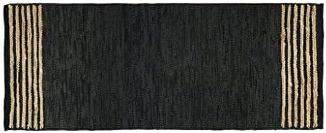 GRUHUM Jute Runner Rug 2'6"x12' ft Natural Fibre Black Rectangular Jute Area Rug Leather Handwoven Boho Farmhouse Braided Rustic Vintage Eco Friendly Rug Kitchen Livingroom Bedroom Hallways Enterways