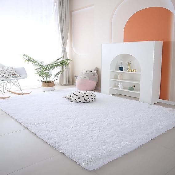 White Shag Area Rug 9x12 -Soft Large Rugs for Living Room Bedroom - Modern Shaggy Plush Non-Silp Floor Fuzzy Carpet
