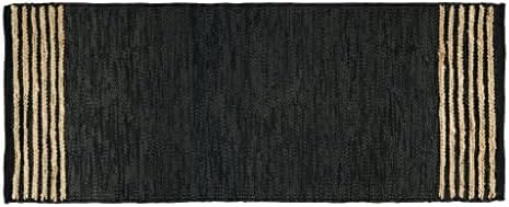 GRUHUM Jute Runner Rug 2'6"x4' ft Natural Fibre Black Rectangular Jute Area Rug Leather Handwoven Boho Farmhouse Braided Rustic Vintage EcoFriendly Rug Kitchen Livingroom Bedroom Hallways Enterways