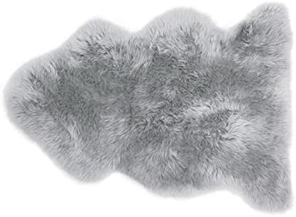 HUAHOO Premium Genuine Sheepskin Rug Grey Real Australia Sheepskin Natural Lambskin Fur Area Rug Seat Covers for Kids Bedroom Sofa Chair Cover Pets Dogs Mat Single Pelt/2'x 3' Silver Grey