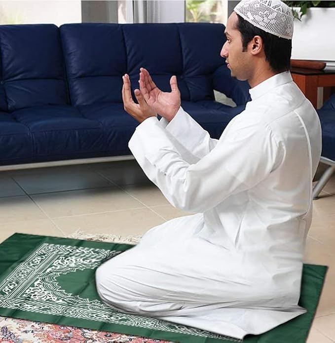2-Piece Travel Prayer Mat, 60cm*100cm Portable, Waterproof, Compass Design, Green, Blue