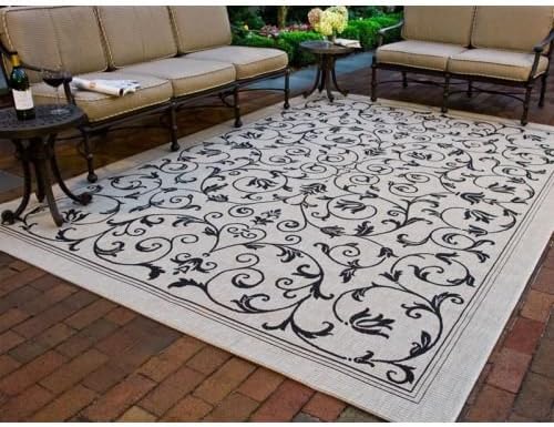 SAFAVIEH Courtyard Collection 2'3" x 6'7" Black / Sand CY2098 Scroll Indoor/ Outdoor Waterproof Easy Cleaning Patio Backyard Mudroom Runner Rug