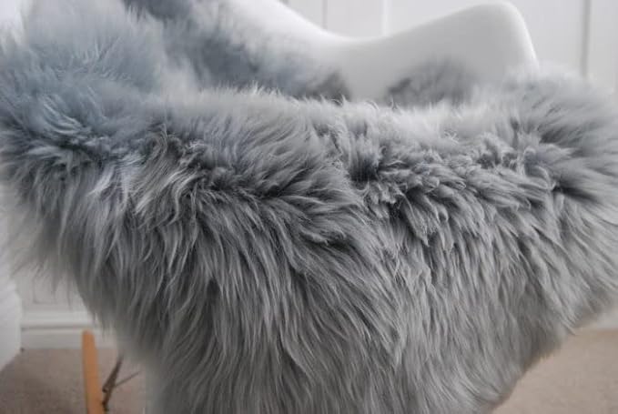 HUAHOO Premium Genuine Sheepskin Rug Grey Real Australia Sheepskin Natural Lambskin Fur Area Rug Seat Covers for Kids Bedroom Sofa Chair Cover Pets Dogs Mat Single Pelt/2'x 3' Silver Grey