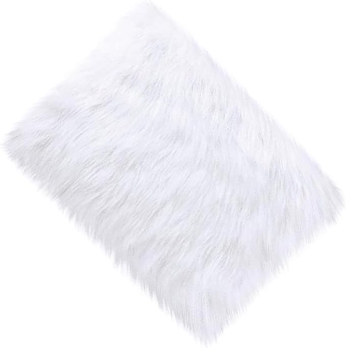 14x10 inches 1pcs Rectangle Faux Fur Plush Cushion, Area Rugs Fluffy Carpet Mini Small Size Fit,for Tabletop Photography,Home Decor,Product Display,Locker Accessories for Girls (White)