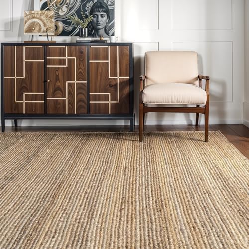 GRUHUM Jute Area Rug 8x10 Feet Rectangle Natural Fiber Boho Braided Handwoven Soft Farmhouse Rustic Vintage EcoFriendly Carpet Large Home Décor Rugs-Living Room Hallways Bedroom Enterways 8'x10'ft