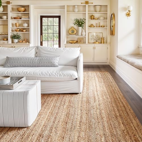 GRUHUM Jute Area Rug 8x10 Feet Rectangle Natural Fiber Boho Braided Handwoven Soft Farmhouse Rustic Vintage EcoFriendly Carpet Large Home Décor Rugs-Living Room Hallways Bedroom Enterways 8'x10'ft