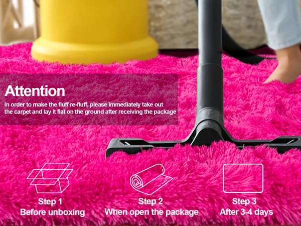 Shaggy 8x10 Area Rugs, Hot Pink Fuzzy Rugs for Kids Bedroom, Soft Play Nursery Area Rug for Girls, Shag Area Rugs Non Slip, Fluffy Faux Fur Rug Carpet