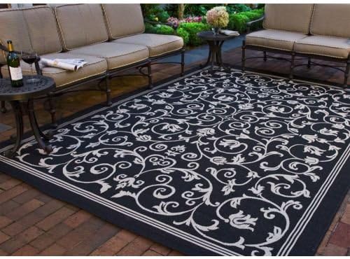 SAFAVIEH Courtyard Collection 2'3" x 6'7" Black / Sand CY2098 Scroll Indoor/ Outdoor Waterproof Easy Cleaning Patio Backyard Mudroom Runner Rug