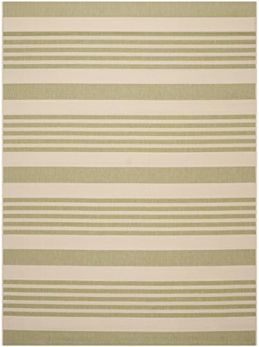 SAFAVIEH Courtyard Collection Accent Rug - 4' x 5'7", Beige & Sweet Pea, Stripe Design, Non-Shedding & Easy Care, Indoor/Outdoor & Washable-Ideal for Patio, Backyard, Mudroom (CY6062-218)