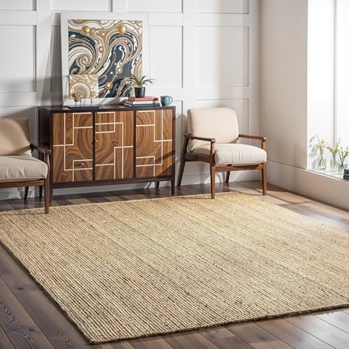 GRUHUM Jute Area Rug 8x10 Feet Rectangle Natural Fiber Boho Braided Handwoven Soft Farmhouse Rustic Vintage EcoFriendly Carpet Large Home Décor Rugs-Living Room Hallways Bedroom Enterways 8'x10'ft