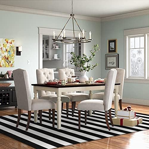 Seavish Black and White Rug, 5x8 ft Outdoor Patio Rugs, Handmade Cotton Woven Farmhouse Christmas Halloween Decor Rug, Machine Washable Carpet Rugs for Living Room Entryway Home Office Dining Room