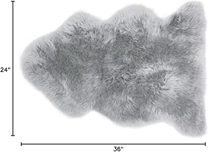 HUAHOO Premium Genuine Sheepskin Rug Grey Real Australia Sheepskin Natural Lambskin Fur Area Rug Seat Covers for Kids Bedroom Sofa Chair Cover Pets Dogs Mat Single Pelt/2'x 3' Silver Grey
