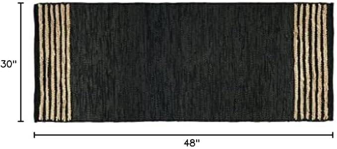 GRUHUM Jute Runner Rug 2'6"x4' ft Natural Fibre Black Rectangular Jute Area Rug Leather Handwoven Boho Farmhouse Braided Rustic Vintage EcoFriendly Rug Kitchen Livingroom Bedroom Hallways Enterways