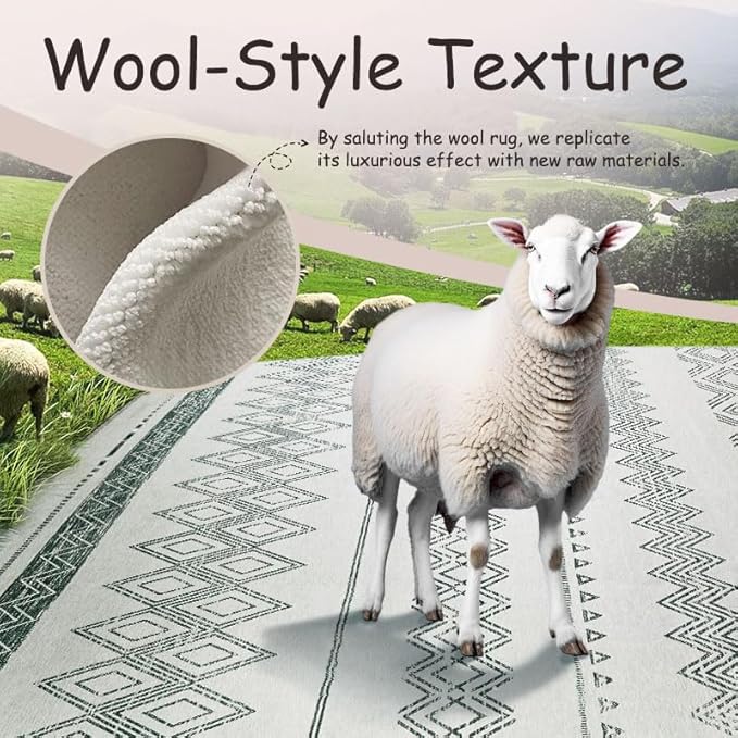 Washable Area Rug 3x5, Spill-Proof Surface, Non-Slip Backing, Cozy Soft Faux Wool, Printed Rug for Entryway Kitchen Bedroom Laundry Room Bathroom - Otis