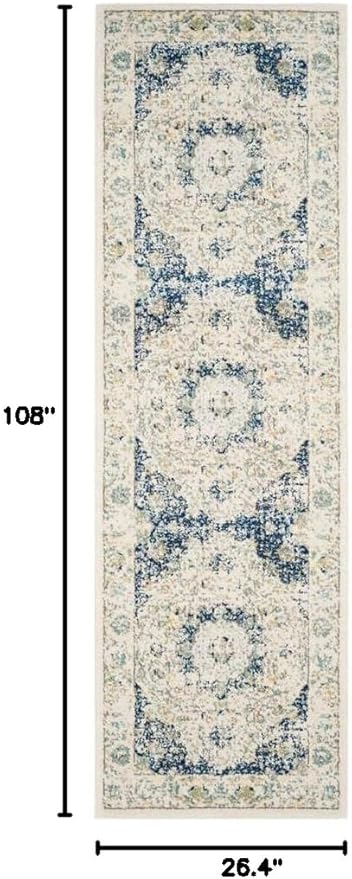 SAFAVIEH Evoke Collection 2'2" x 9' Ivory/Blue EVK220C Shabby Chic Oriental Medallion Non-Shedding Living Room Entryway Foyer Hallway Bedroom Runner Rug