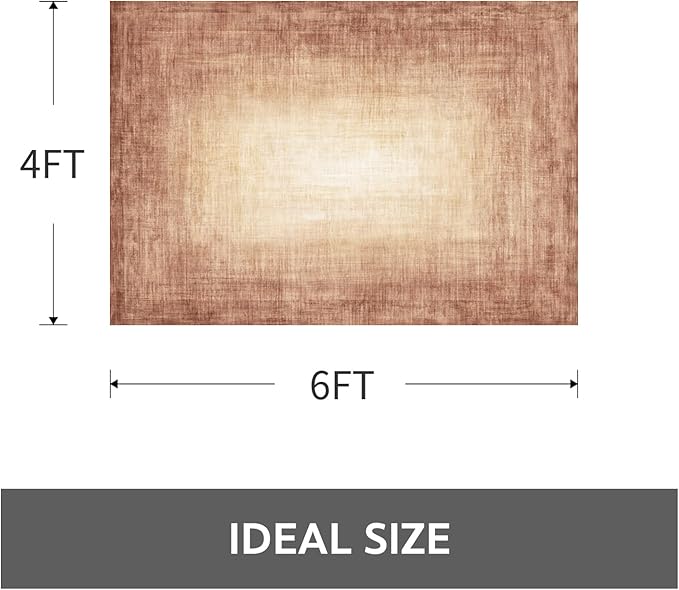 4x6 Area Rugs for Living Room, Machine Washable Non Slip Area Rug Modern Abstract Indoor Rug Carpet Ultra Soft Rugs for Bedroom Dining Room Playroom Bedside Office,Rust Red