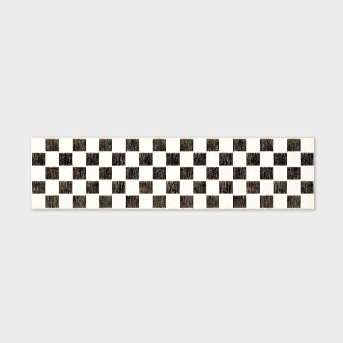 EVERGRACE Checkered Plaid Area Rug 2x8, Soft Fuzzy Faux Wool Rugs Washable Anti Slip Rugs Long Runner Rug Carpet for Entryway Bedroom Living Room Hallway Kitchen Dining Room and Laundry Room, Black