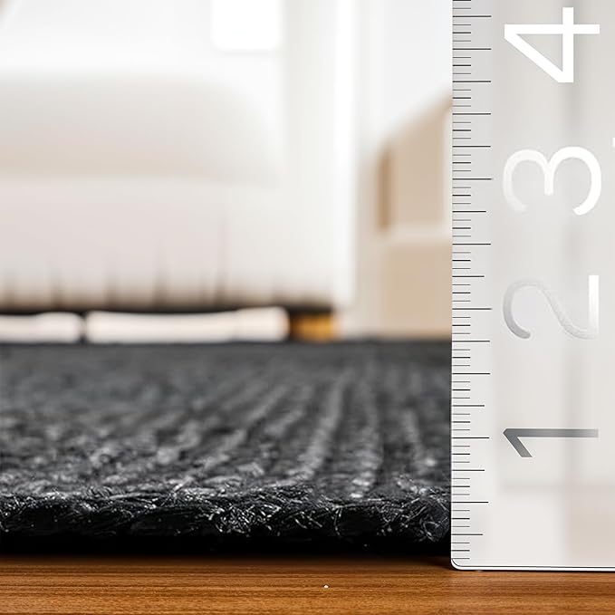 GRUHUM Black Jute Area Rug 9x12 Feet Rectangle Natural Fiber Boho Braided Handwoven Farmhouse Rustic Vintage EcoFriendly Large Carpet Home Décor Rugs - Living Room Hallways Bedroom Enterwayss 9x12'ft