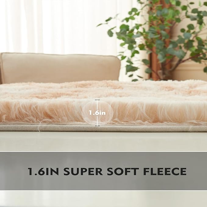 2×3 Small Rugs for Bedroom, Super Soft Living Room Shaggy Non-Slip Fluffy Furry Rug, Indoor Tie-dye Beige Floors Carpet, for Kids Girls Boys Room, Dorm Nursery RoomsHome Decor Aesthetic