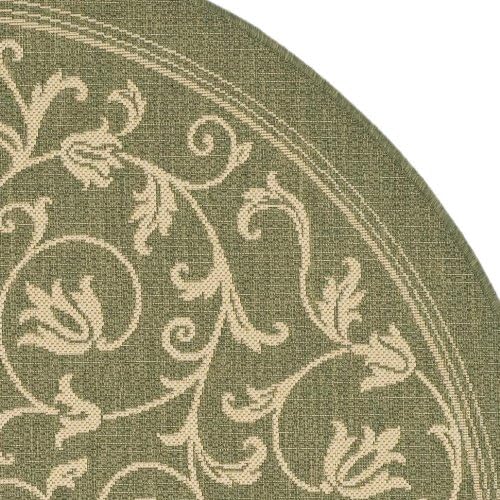 SAFAVIEH Courtyard Collection 4' Round Olive / Natural CY2098 Scroll Indoor/ Outdoor Waterproof Easy Cleaning Patio Backyard Mudroom Area Rug