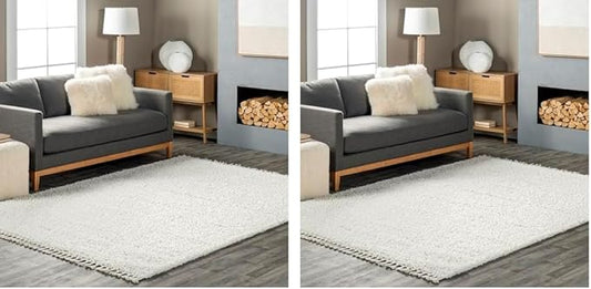 nuLOOM Neva Modern Tasseled Shag Accent Rug, 2x3, Ivory (Pack of 2)