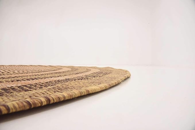 Unique Loom Outdoor Border Collection Area Rug - Multi Border (6' Round, Light Brown/ Brown)