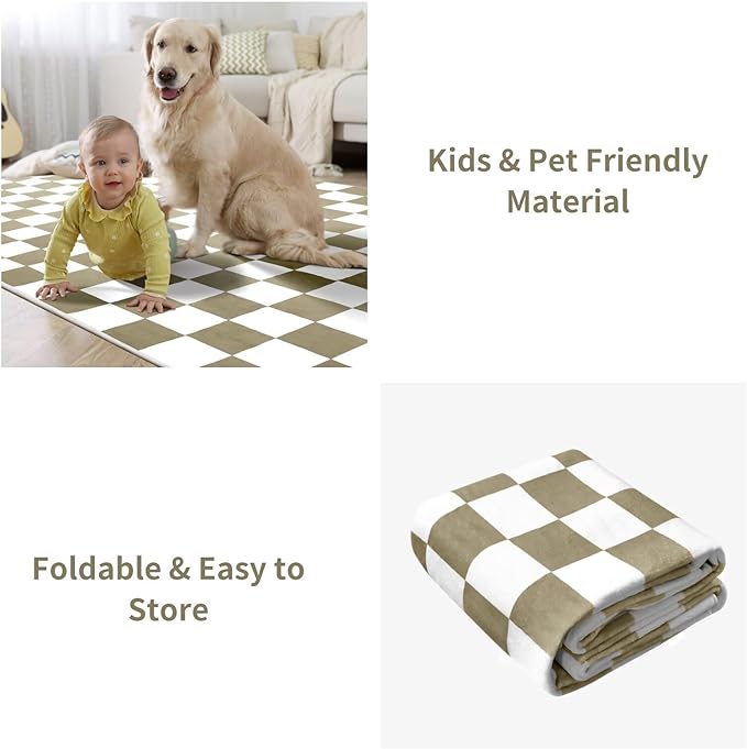 Terrug Beige and White Small Checkered Rug for Bedroom, 2x3 Soft Washable Rug with Non Slip Backing, Low Pile Throw Carpet for Entryway Hallway Kitchen Laundry Room
