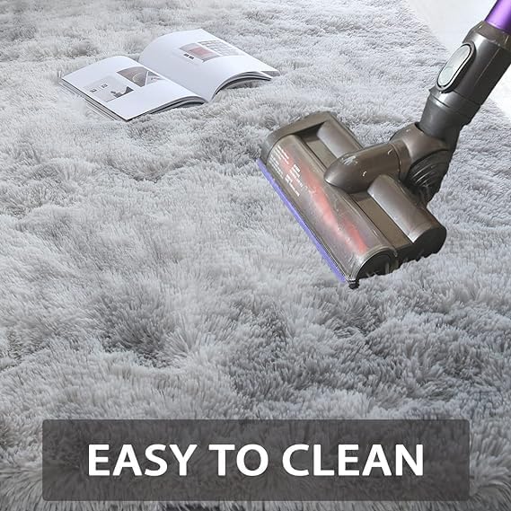Grey Shag Area Rug 9x12 - Large Soft Plush Grey Rugs for Bedroom Living Room - Non Slip Modern Shaggy Fuzzy Floor Carpet,Tie-Dyed Light Gray,