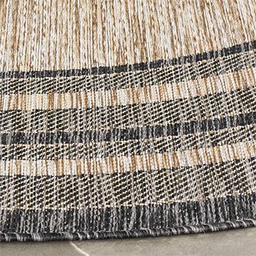 SAFAVIEH Courtyard Collection 5'3" Round Natural / Black CY8475 Indoor/-Outdoor-Waterproof Easy-Cleaning Patio Backyard Mudroom Area-Rug