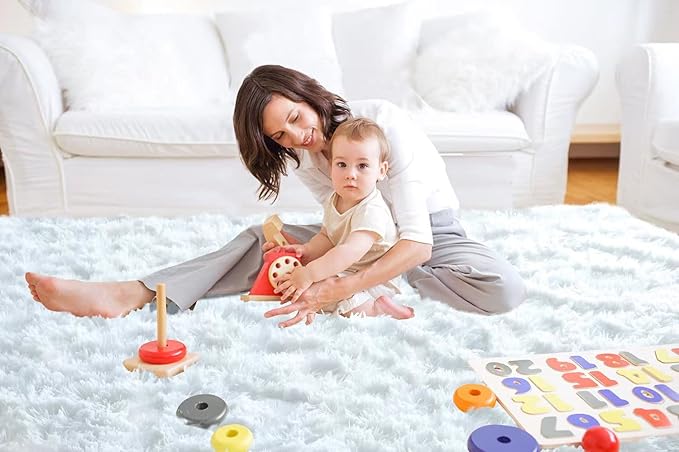White Rug 8x10 for Living Room - Large Soft Shag Fluffy Area Rugs for Bedroom, Non-Skid Modern Fuzzy Nursery Faux Fur Carpet for Kids Dorm Room Playroom (8x10 Feet, White)