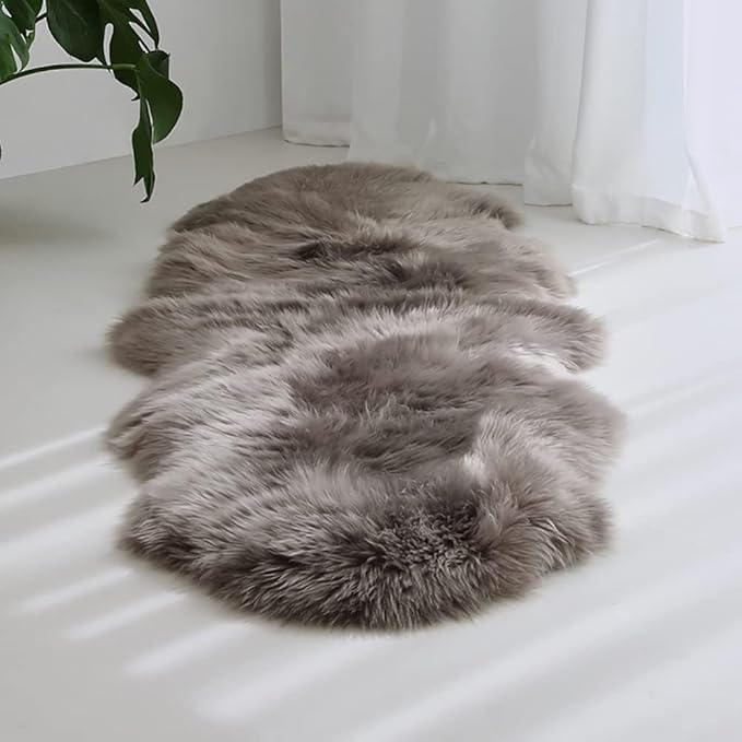 HUAHOO Premium Genuine Sheepskin Rug Real Australia Sheepskin Natural Lambskin Fur Area Rug Seat Covers for Kids Bedroom Sofa Chair Cover Pets Dogs Mat Double Pelt/2' x 3' Mushroom