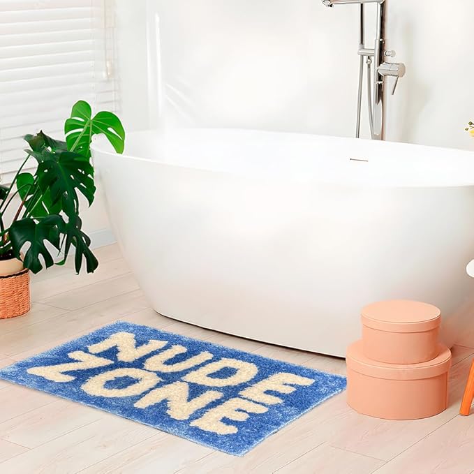 17x24 Blue Bath Rug - Non Slip Bath Mat - Absorbent Quick Dry - Toilet Mat