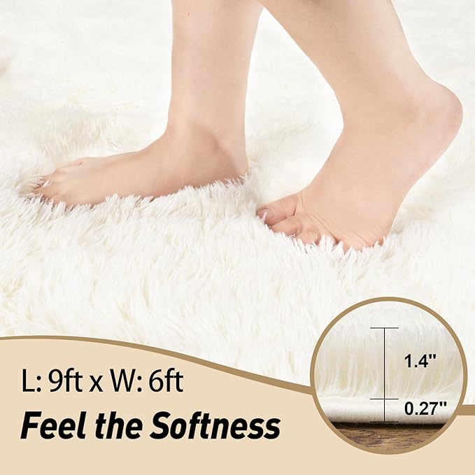 6x9 Rugs for Living Room, Large Fluffy Cream White Area Rugs for Bedroom, Soft Carpet Shag Kids Room Rug, Non-Slip Fuzzy Rugs Indoor (6ft x 9ft, Cream White)