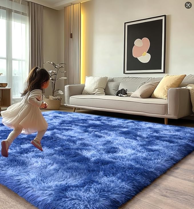 Plush Rugs for Living Room, Soft Shaggy Carpets for Living Room, Upgrade Anti-Skid Fuzzy Rugs for Kids' Room, Perfect Decor for Modern Home Tie Dye Blue 5x7 Feet