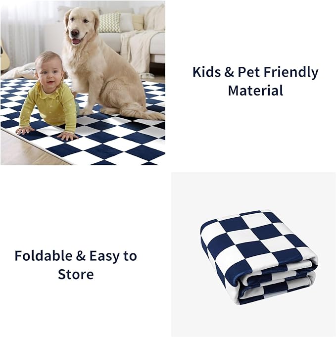 Terrug Navy and White Checkered Rug for Living Room Bedroom, 3x5 Soft Washable Area Rug with Non Slip, Low Pile Stain Resistance Carpet for Kids Room Entryway Kitchen Dorm