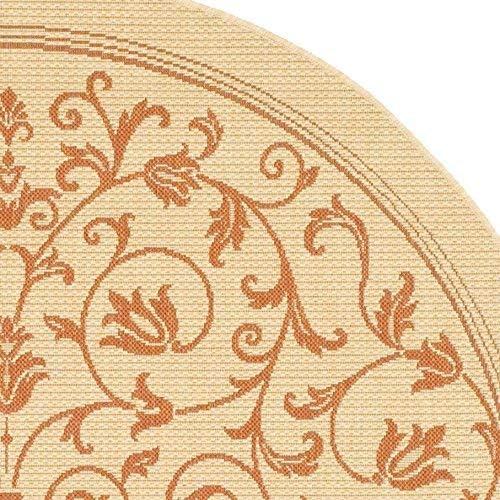 SAFAVIEH Courtyard Collection 7'10" Round Natural / Terra CY2098 Scroll Indoor/ Outdoor Splashproof Easy Scrubbing Patio Backyard Mudroom Area Rug