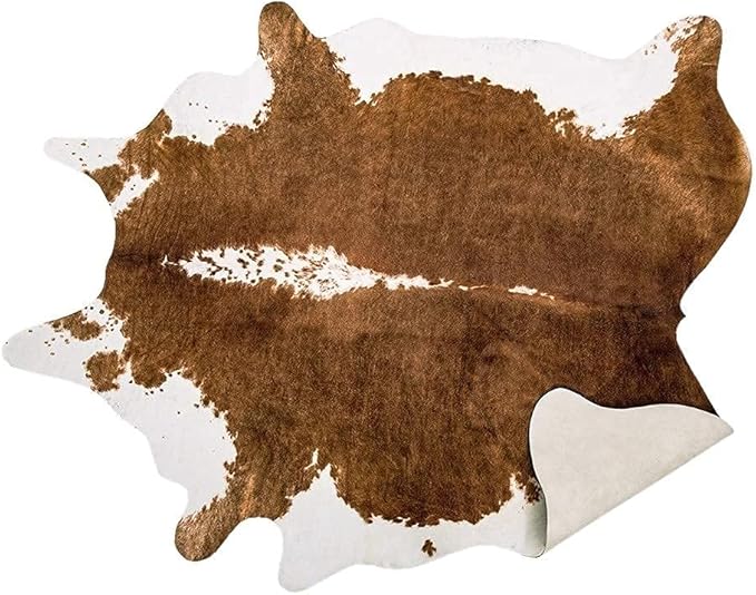 AROGAN Premium Faux Cowhide Rug 110 x70 cm/3.6 x 2.3 feet, Durable and Large Size Cow Print Rugs, Suitable for Bedroom Living Room Western Decor, Faux Fur Animal Cow Hide Carpet, Brown