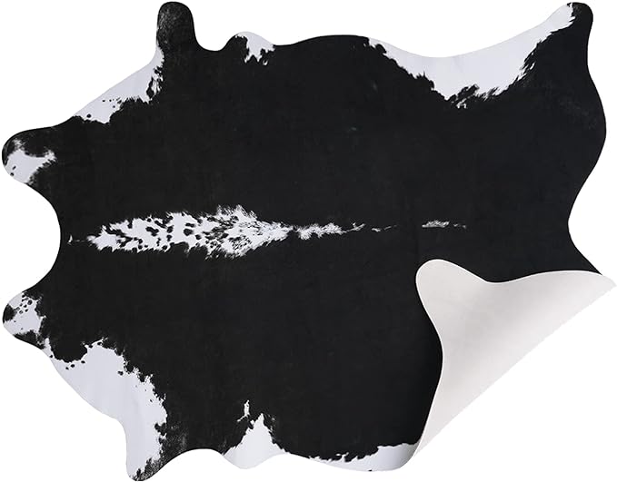 AROGAN 8x10 Feet Faux Cowhide Area Rugs for Living Room, Animal Skins Cow Hide Rug for Bedroom, Cool Western Christmas Decor, Thin Leather Cow Hide Carpets Fireplace Rug, Black