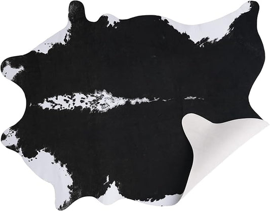 AROGAN Oversized Faux Cow Hides and Skins Rug-5.2 × 6.2 Feet Cow Print Area Rugs for Living Room Bedroom Western Rug Boho Room Decor, Animal Hide with No-Slip Backing, Black and White
