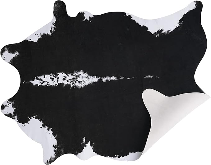 AROGAN Faux Cow Hide Rug, Premium Cow Print Rug Animal Area Rug for Western Decor, Cowhide for Bedroom, Living Room, Cute Decor Black and White, 6.2 x 7 Feet