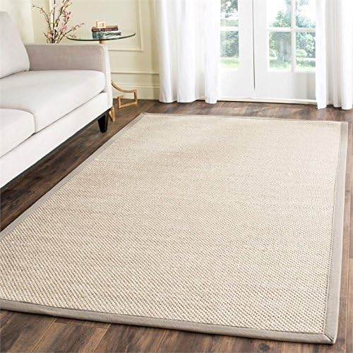 SAFAVIEH Natural Fiber Collection Area Rug - 9' x 12', Marble & Khaki, Border Sisal Design, Easy Care, Ideal for High Traffic Areas in Living Room, Bedroom (NF143E)