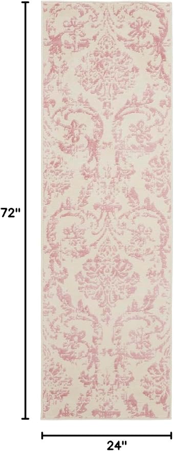 Nourison Jubilant Ivory Pink 2' x 6' Area Rug Easy Clean, Non Shedding, Bed Room, Living Room, Dining Room, Kitchen (6' Runner)