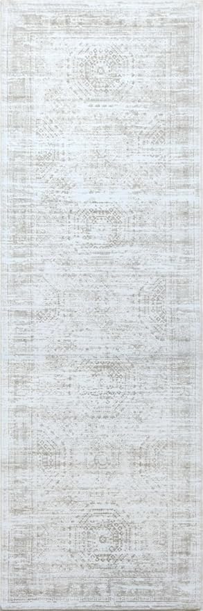 Bohemian Rugs for Entryway, Runner Rug 2x6 Non Slip Machine Washable Boho Hallway Runner Rug, Low Pile、Corridor and Kitchen Aqua and Multi Color Beige Color