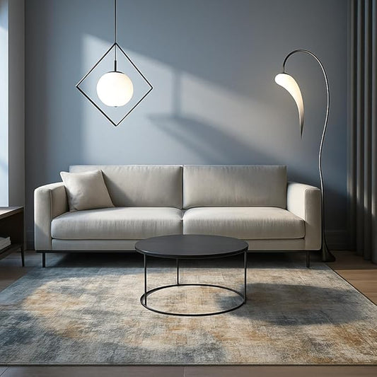 Washable 5X7 Area Rug for Living Room - Soft Grey Multi Modern Abstract Rugs for Bedroom, Kids Playroom, and Home Office Decor - Non-Slip, Ultra-Thin, and Super Strong