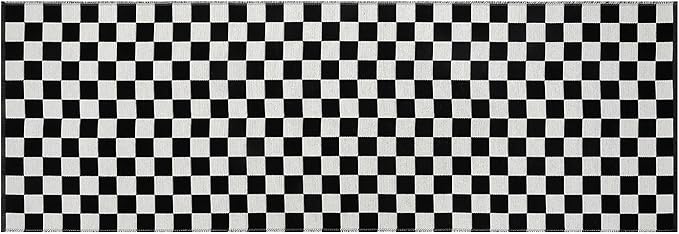 Seavish Checkered Rug 2x6 Ft Black and White Hallway Runner Rug Washable Indoor Outdoor Entryway Runner Rug Checkerboard Rug Reversible Area Rugs for Bedroom Bathroom Laundry Room Kitchen