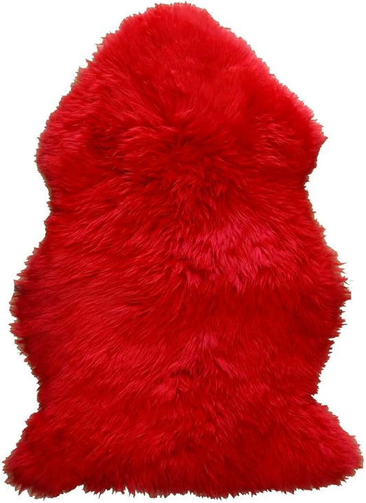 HUAHOO Premium Genuine Sheepskin Rug Real Australia Sheepskin Natural Lambskin Fur Area Rug Seat Covers for Kids Bedroom Sofa Chair Cover Pets Dogs Mat Double Pelt/2' x 3' Red