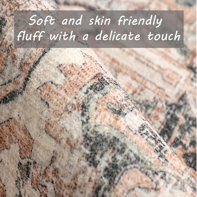 2x3 Washable Area Rug Door Mat Vintage Distressed Tangerine Taupe Rug Doormat Indoor Entrance Thin Rug Floral Print Non Slip Carpet Kitchen Bathroom Bedroom Living Room