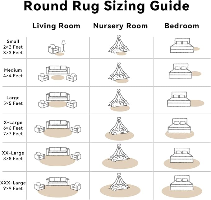 OLANLY Beige Round Rugs for Bedroom - Machine Washable, 6x6 Feet Circle Area Rugs for Living Room, Soft and Fluffy Shaggy Carpet for Teen Girls and Boys, Dorms, Nursery Rooms, Home Decor Aesthetic