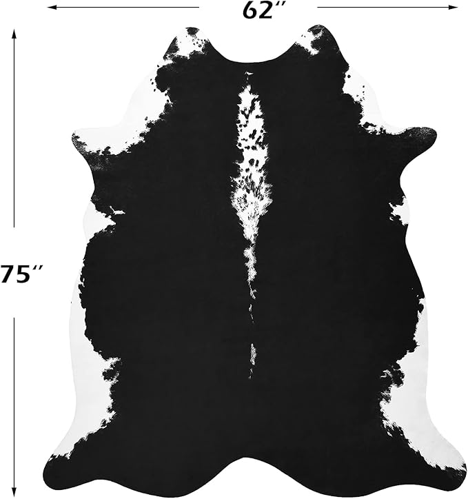 BENRON Premium Cowhide Rug Black, Faux Cow Hide Rugs for Living Room Bedroom Western Home Decor, Non Slip Cute Rug with Irregular Animal Skins and Hides, 5.2 x 6.2ft